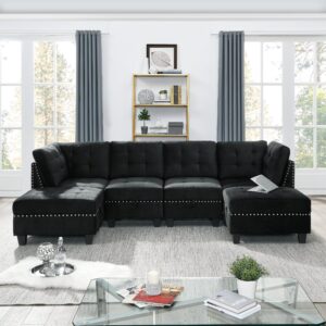 U shape Modular Sectional Sofa,DIY Combination,includes Two Single Chair ,Two Corner and Two Ottoman,Grey Chenille