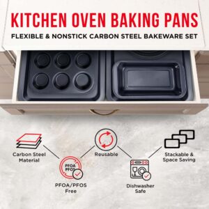 Baking Set of 6 - Piece - Deluxe Non Stick Black Coating Inside and Outside - Carbon Steel Bakeware Set - PFOA PFOS and PTFE Free by Bakken