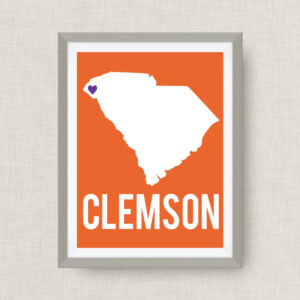 State Art Print, South Carolina Art Print in Clemson Colors - 5x7 foil