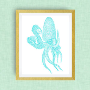 Octopus Print - Teal -  Option of Real Gold Foil, Silver Foil - other colors available! - 5x7 foil