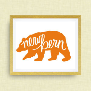 New Bern Art Print - New Bern, NC hand drawn, hand lettered, Option of Real Gold Foil - 12x18 ink