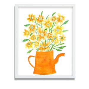 Teapot Art Print - Orange and Yellow Painting - 8x10